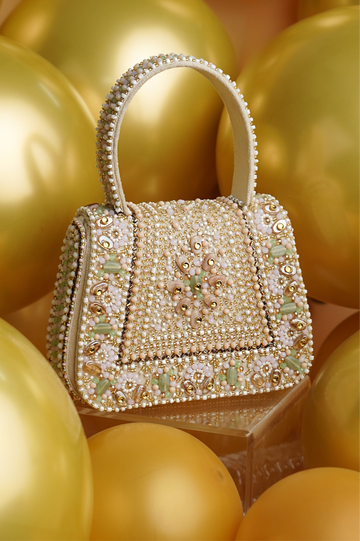 Mini Noorani Peach Clutch with Multi Stone