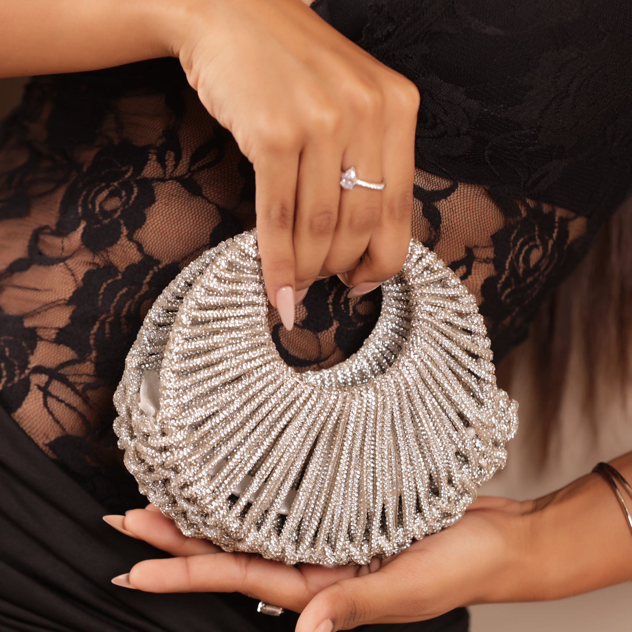 Elegant small rhinestone bag for sarees, lehengas, and Indo-western outfits