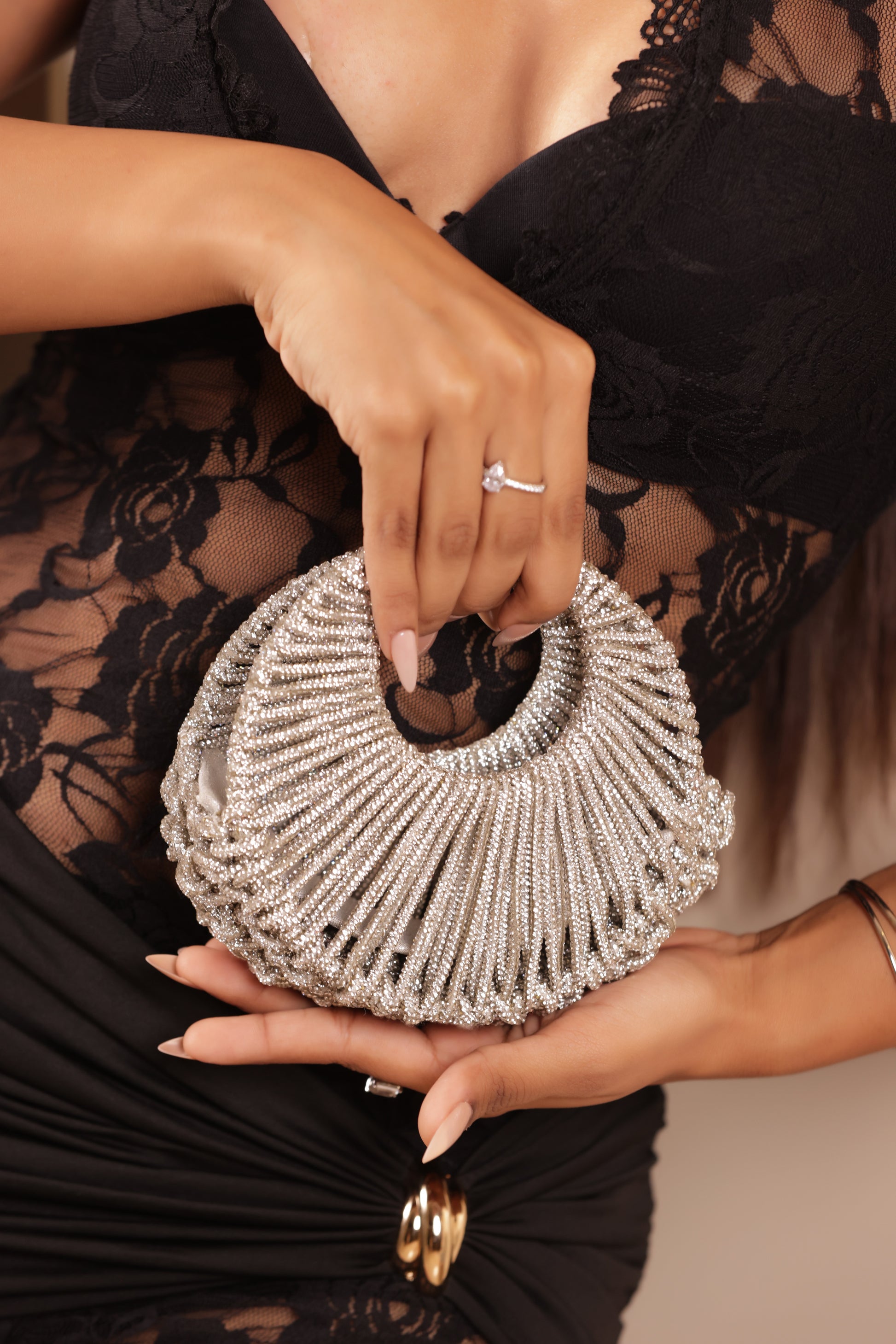 Elegant small rhinestone bag for sarees, lehengas, and Indo-western outfits