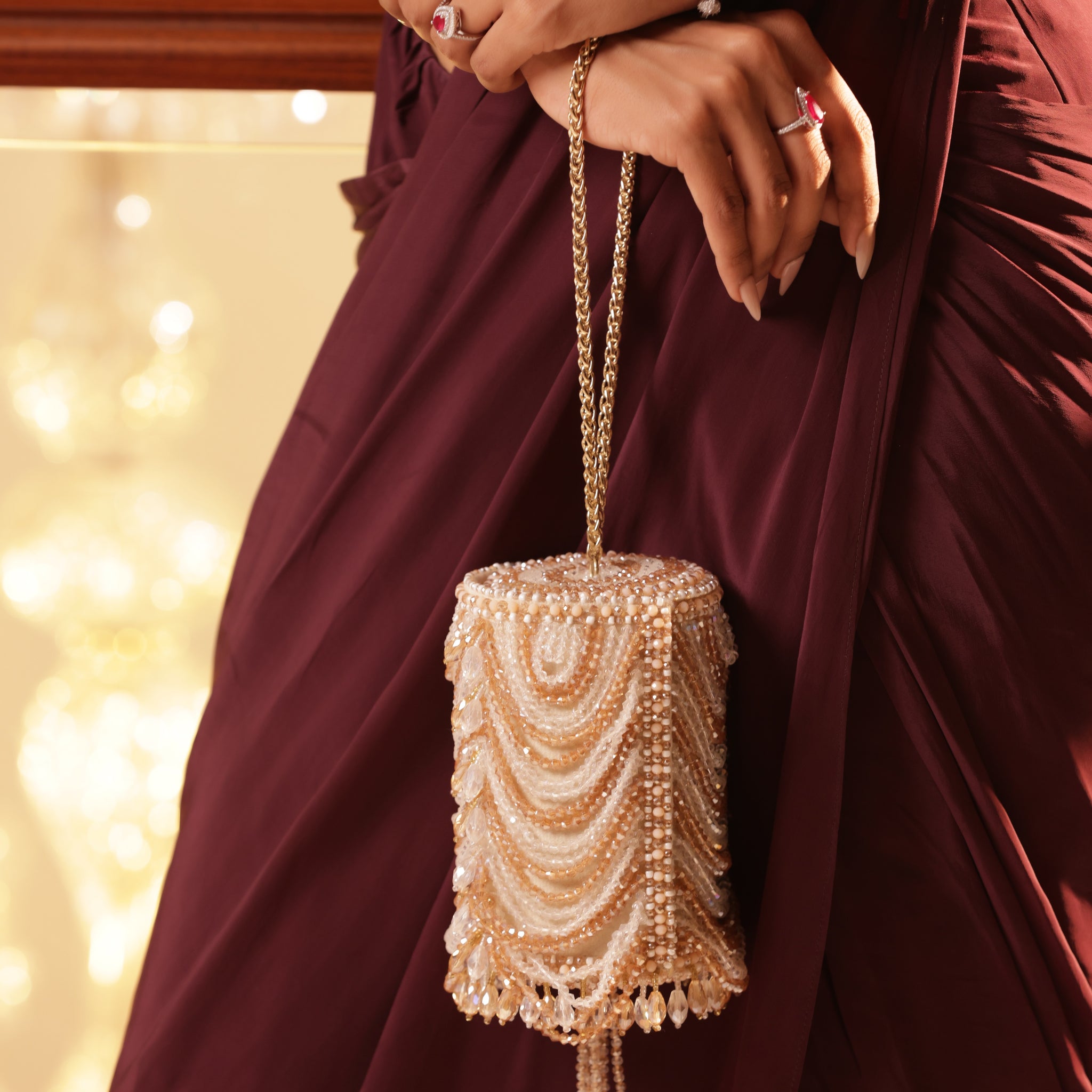 Handcrafted crystal clutch for weddings, sangeet, and festive celebrations