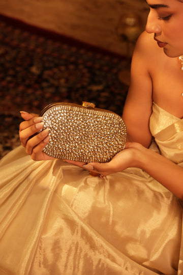 Handcrafted Kundan clutch for weddings, sangeet, and festive celebrations