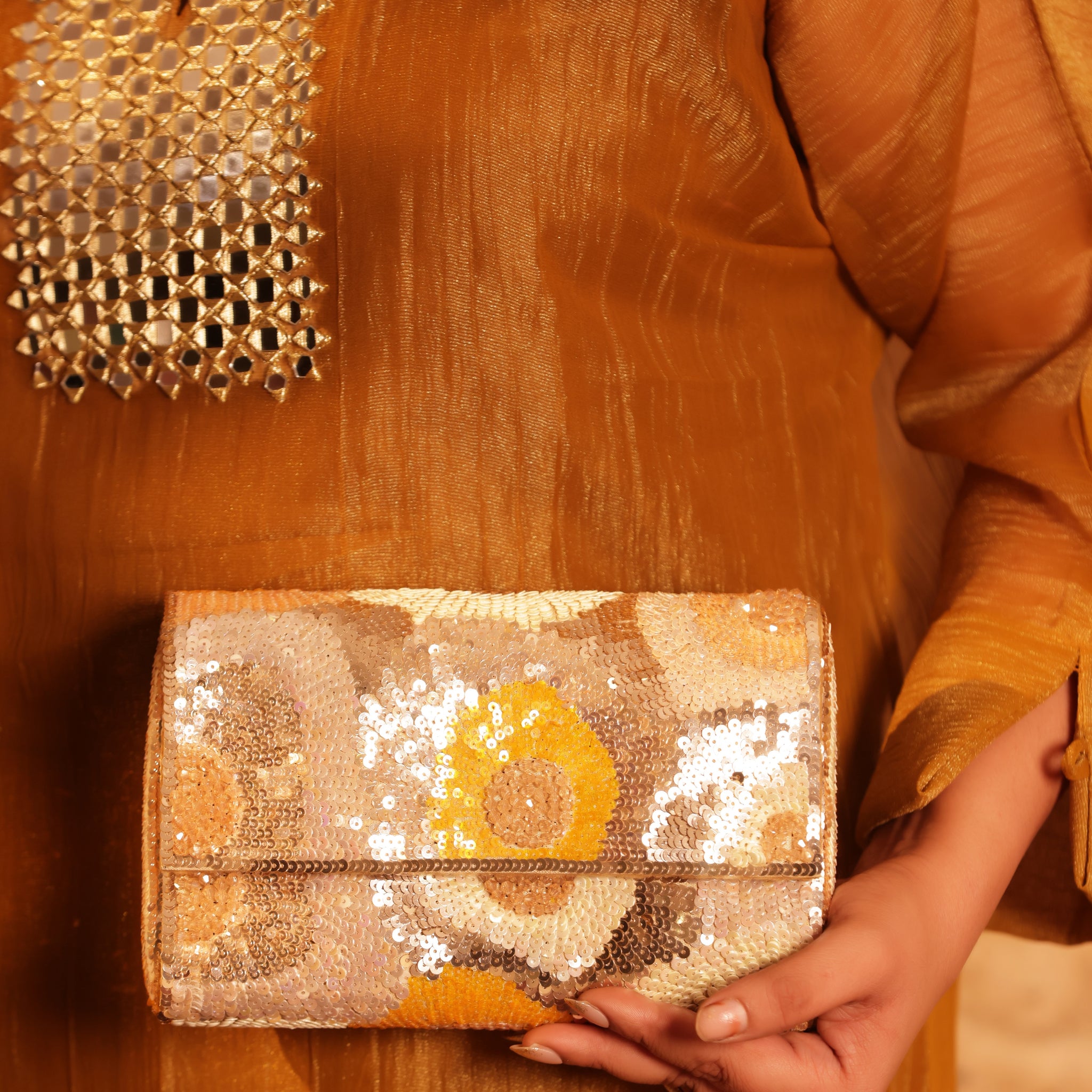 Handcrafted bridal clutch with intricate rhinestones and glamorous flair