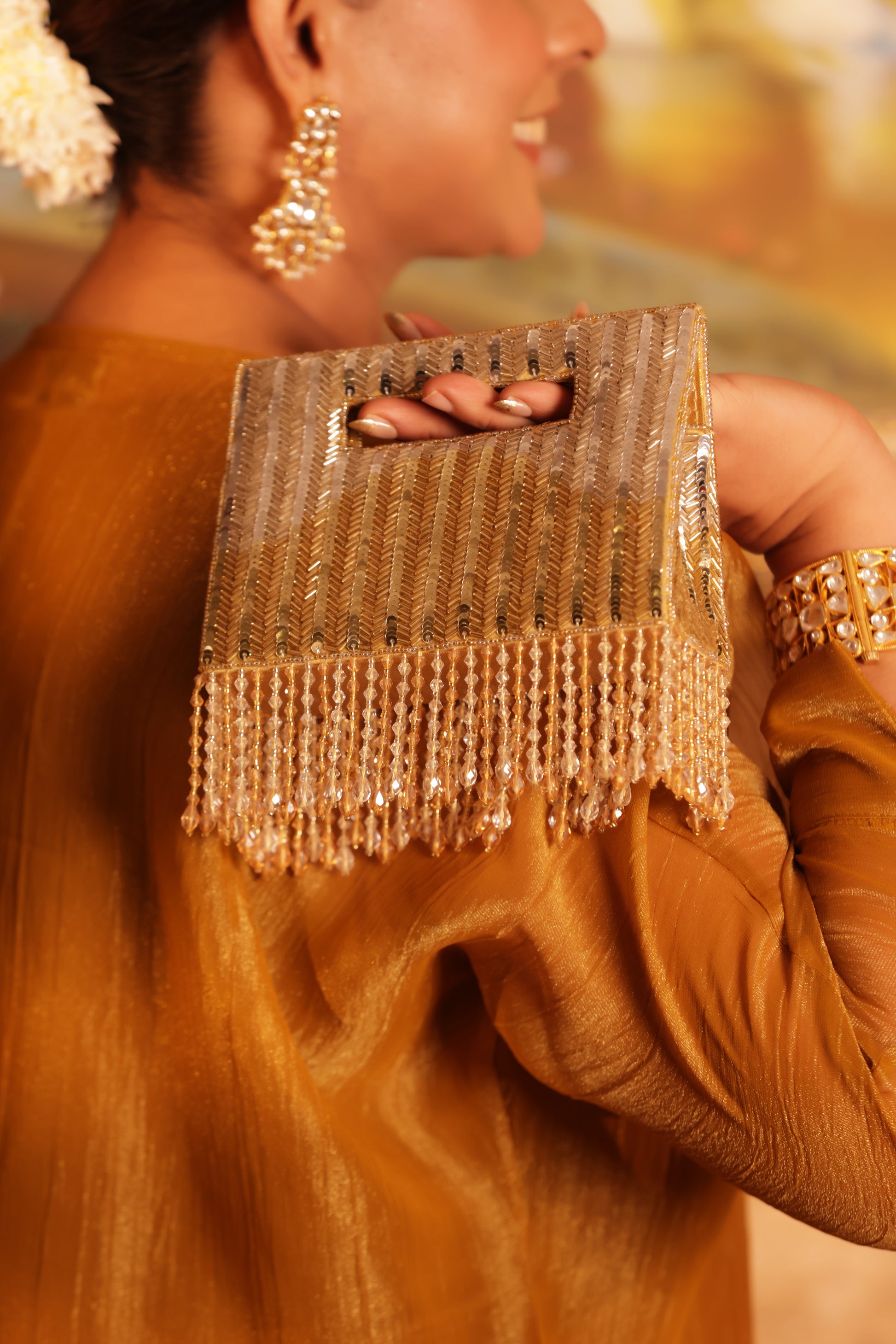 Designer festive bag with sparkling crystals for bridesmaids and guests