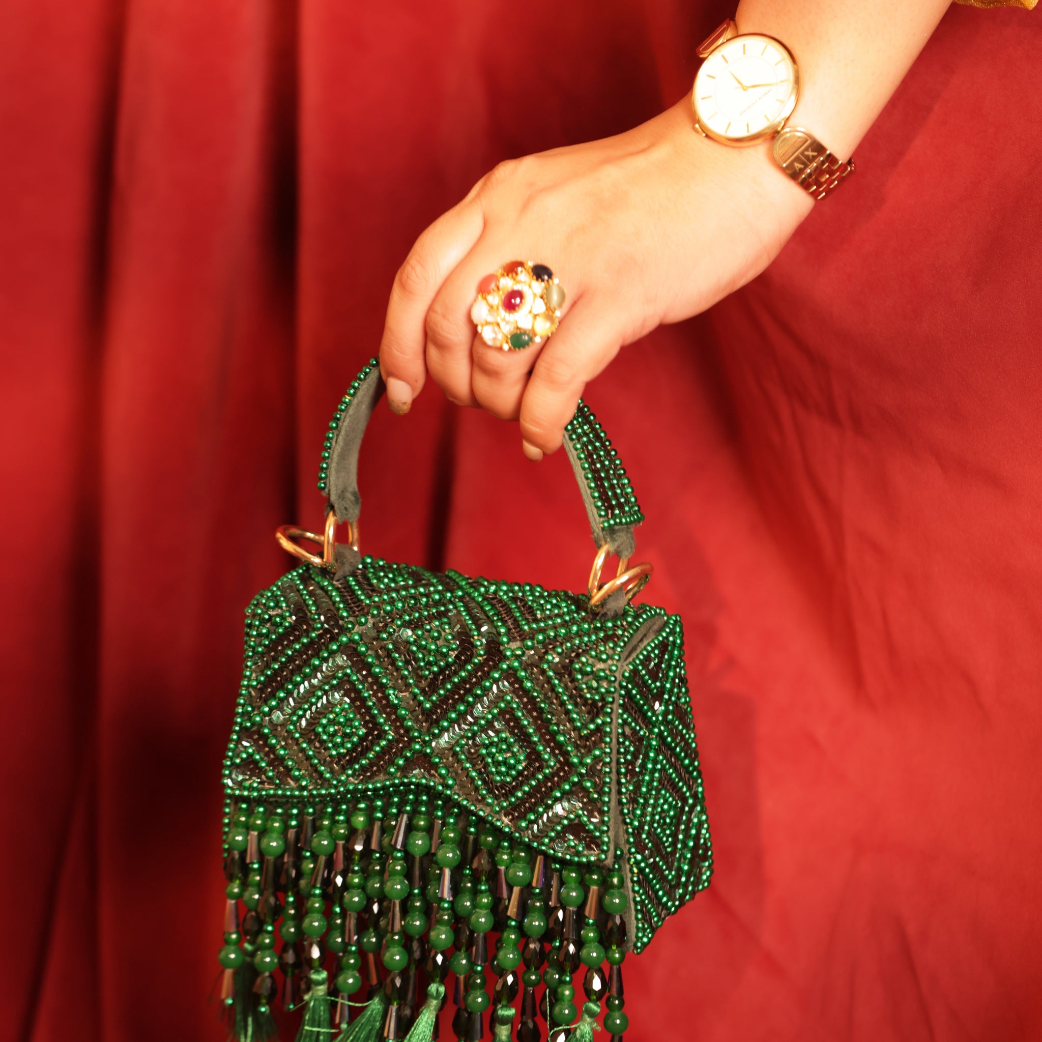 Mini evening bag with sparkling embellishments for wedding guest outfits