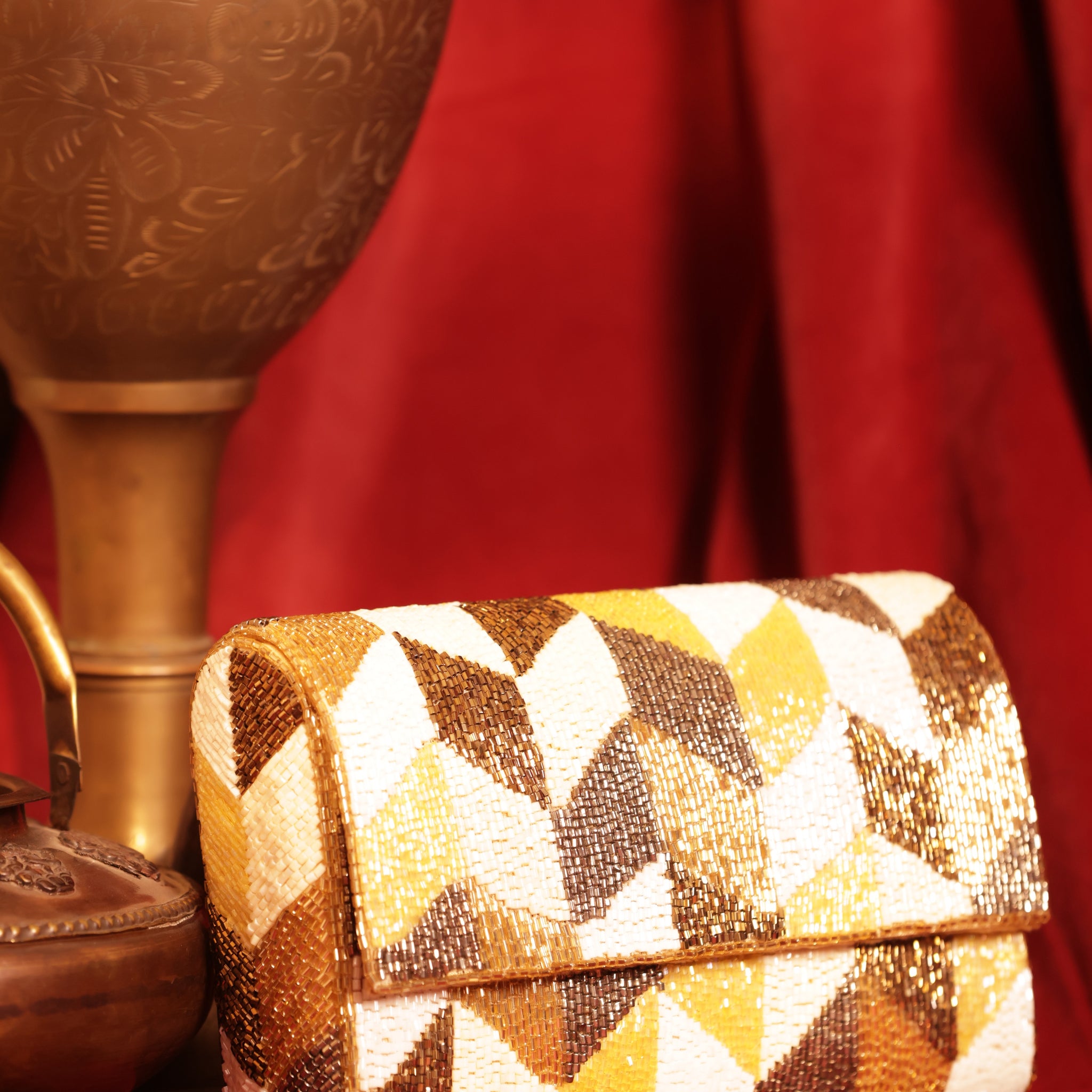 Compact bridal bag with crystals and tassel detailing for festive occasions