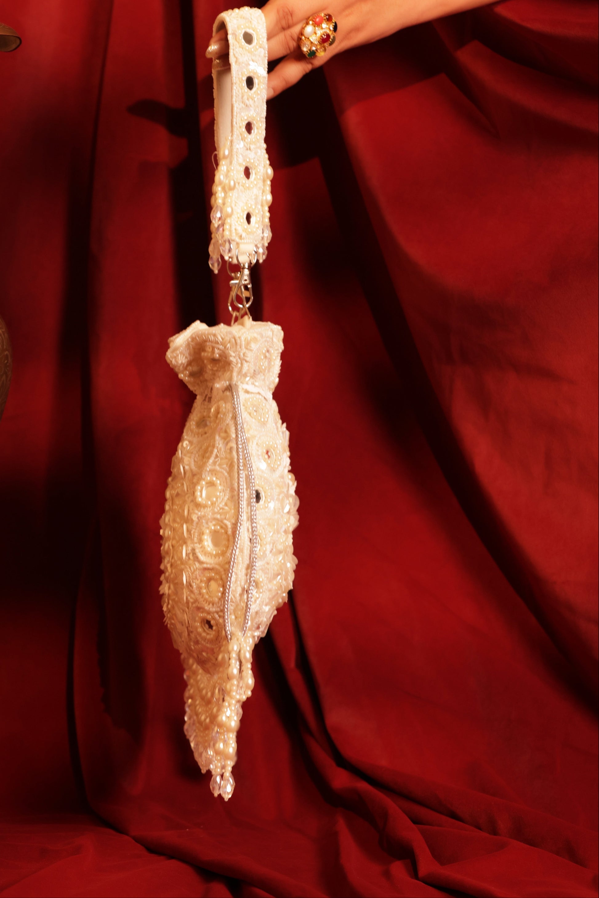 Designer Noor E Gulzar Potli | Pearls & Sequins Wedding & Sangeet Bag