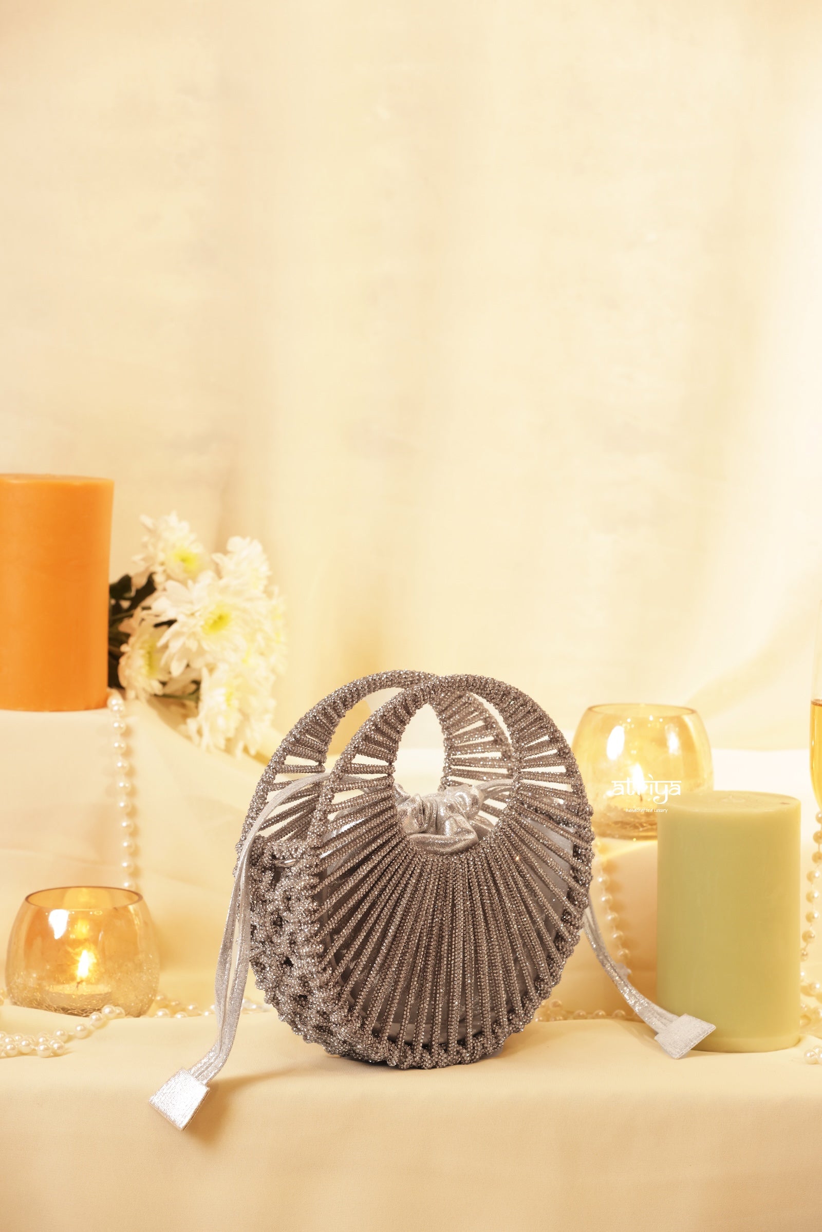 Stardust Silver Luxe round crystal bag for festive celebrations and wedding cocktail wear