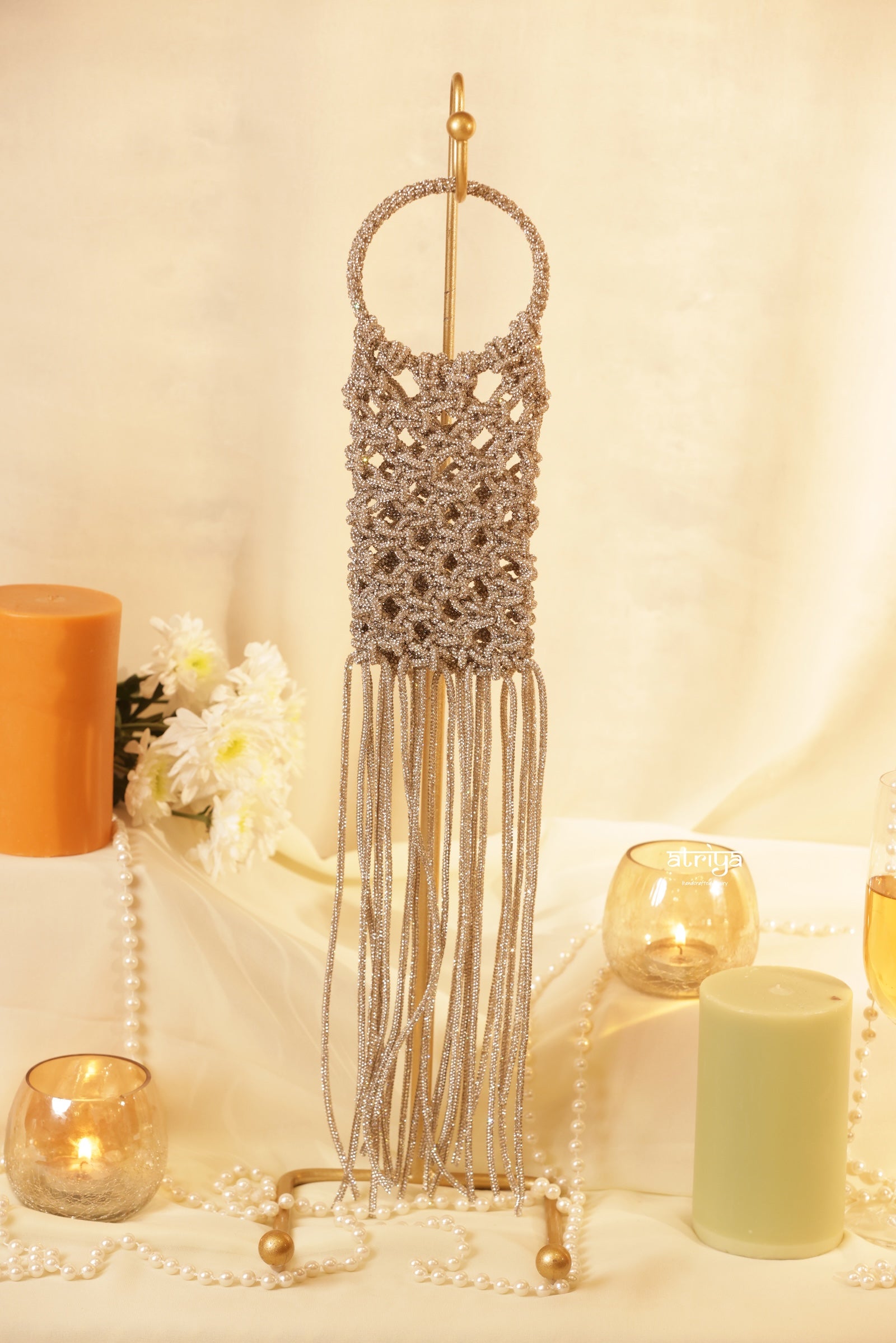 Atriya Jaipur Sling Bling Luxe handcrafted mini clutch in shimmering silver crystal glass beads