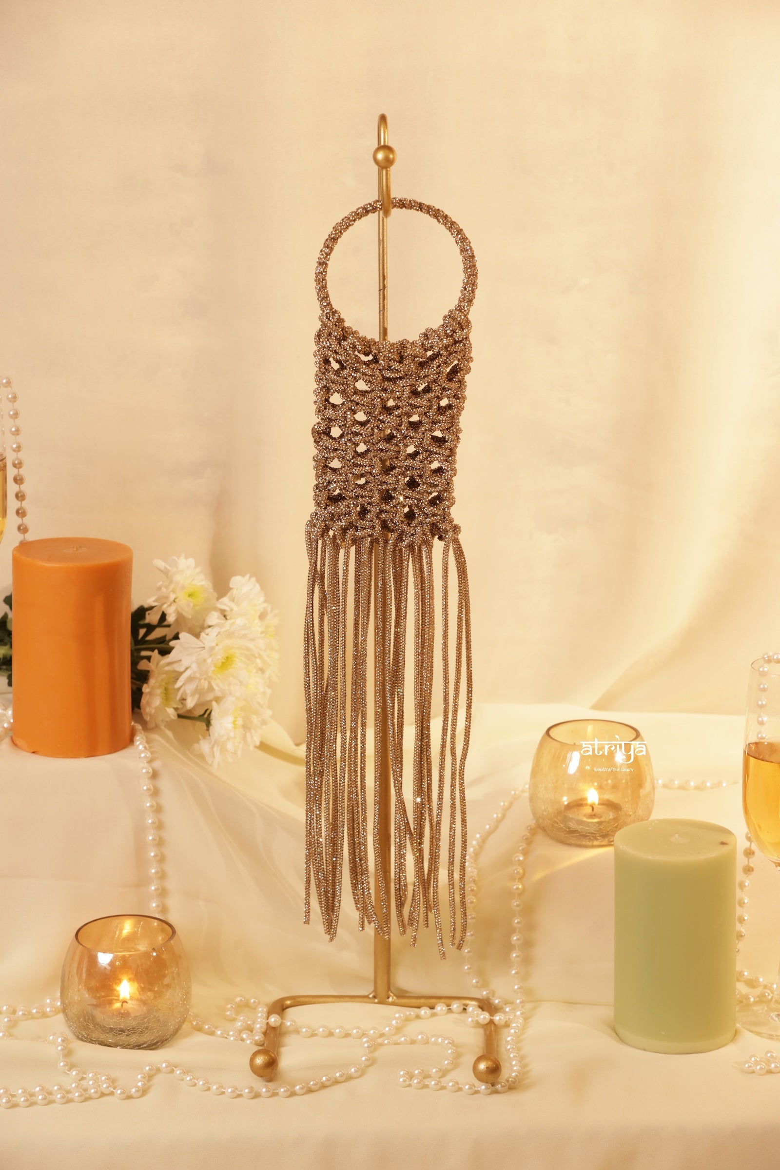 Atriya Jaipur Sling Bling Luxe handcrafted mini clutch in champagne gold crystal glass beads
