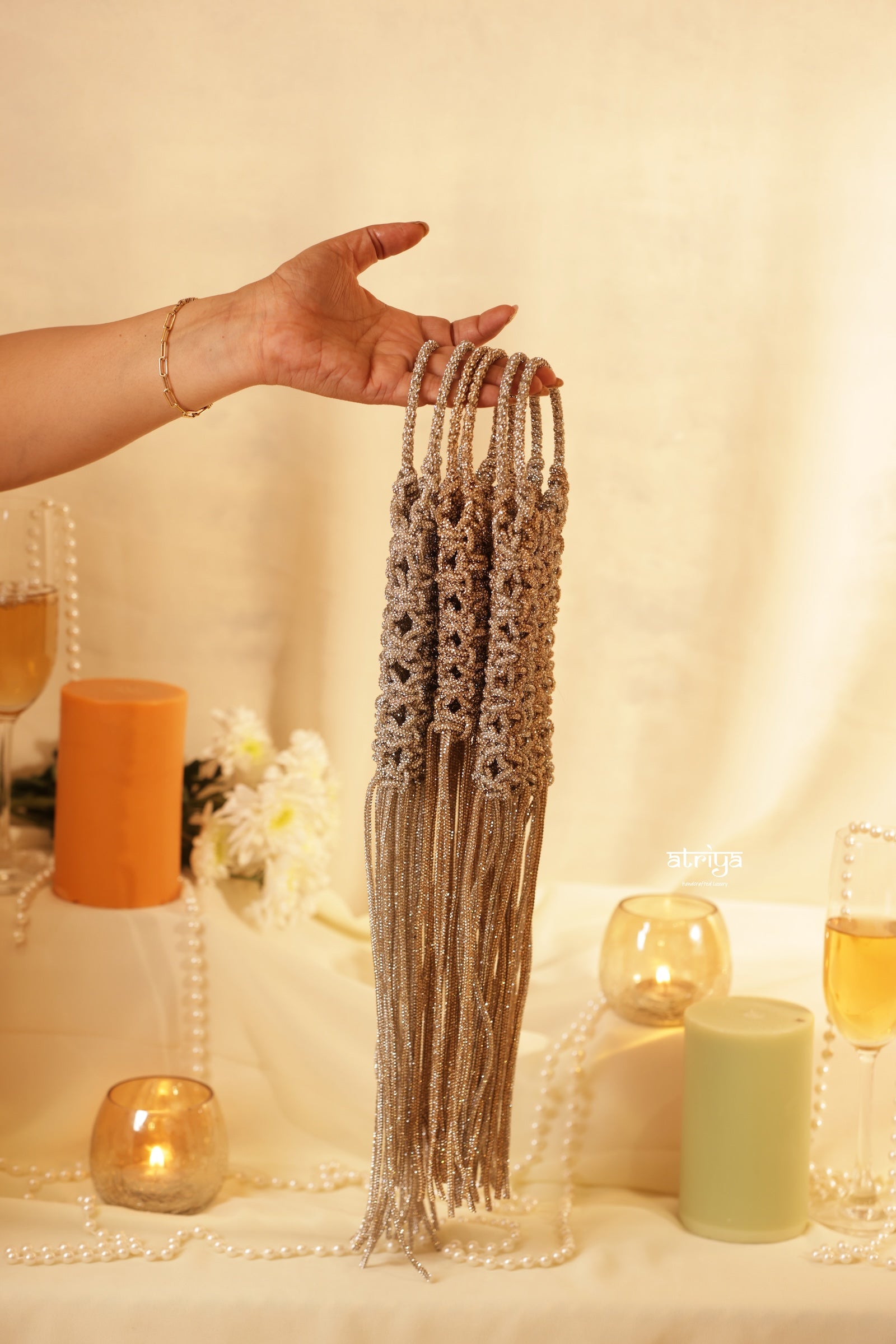 Luxury silver crystal wristlet handbag for Raksha Bandhan gifting and wedding cocktails